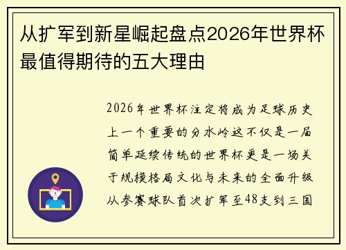 从扩军到新星崛起盘点2026年世界杯最值得期待的五大理由
